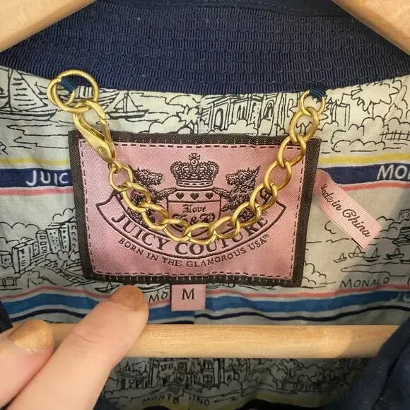 Juicy Couture Womens Size Medium Jacket Coastal Preppy Nautical Cotton Navy Coat - Picture 4 of 7